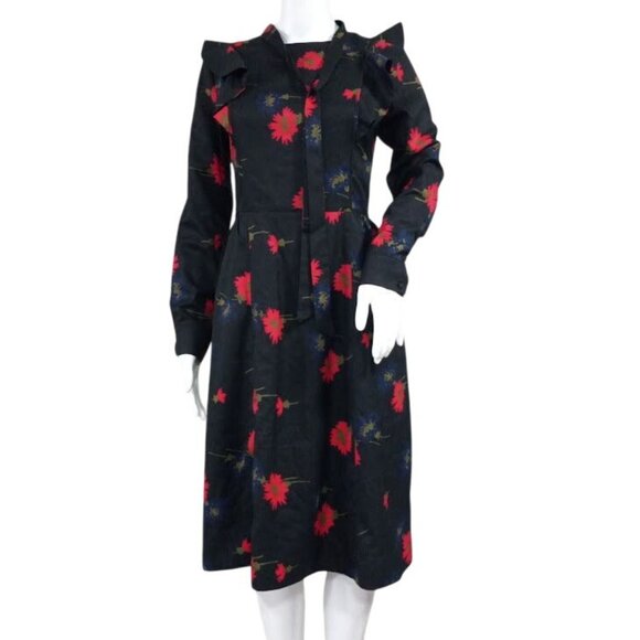 Weekend Black Floral Whimsy Goth Floral Twee Long Sleeve Dress S With Ruffle - Picture 3 of 13
